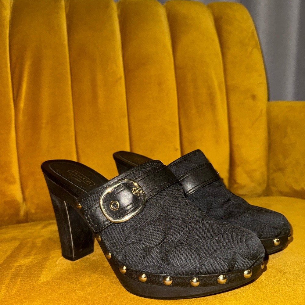 Coach Y2K Womens Willow Mule Studded Signature Logo Black Clogs Heel- Size 9B - Picture 3 of 16
